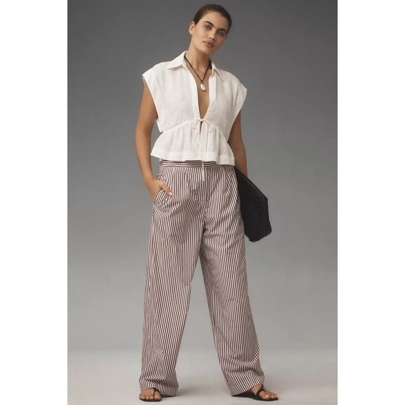 NWT Rag & Bone Lacey Stripe Cotton Poplin Pant Wide Leg Trousers Brown White 00 - Picture 12 of 12